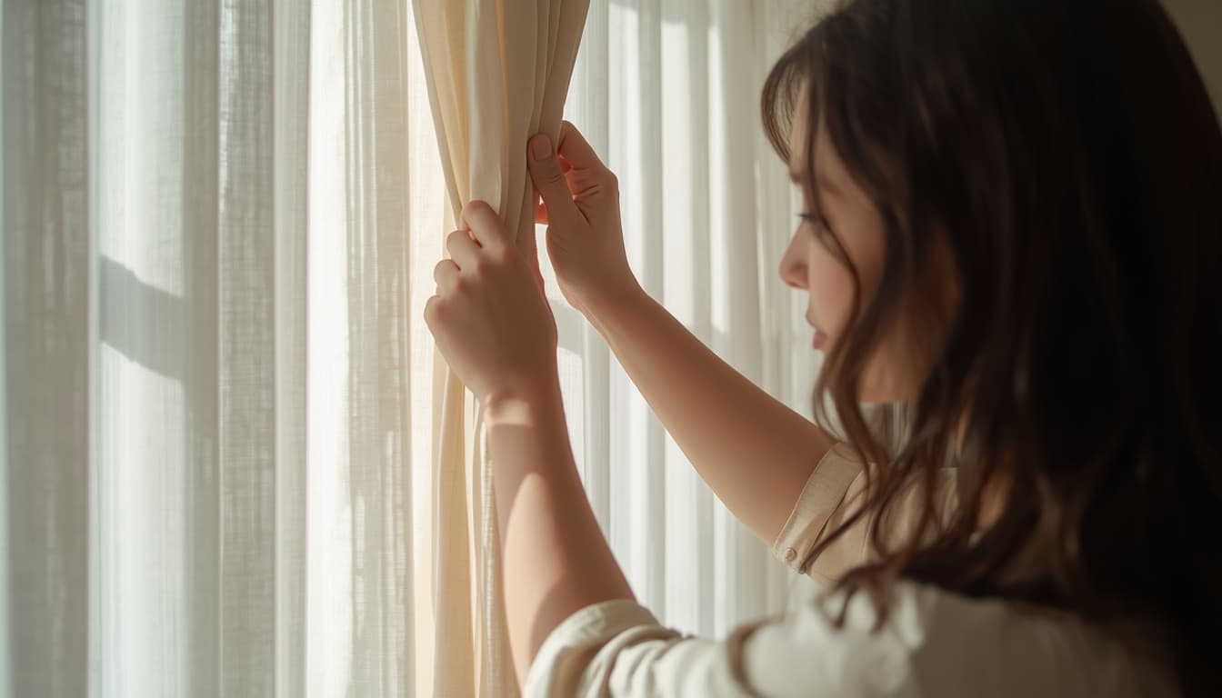 Cortina enrolada em tubo de papelão e envolvida em pano de algodão para armazenamento